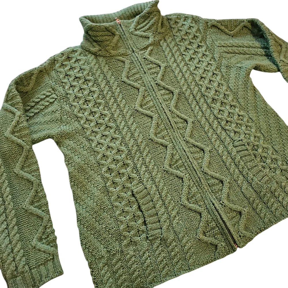 Aran Crafts Ireland 100% Merino Wool Full Zip Cardigan L - Picture 2 of 7